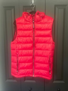 Calvin Klein Red Quilted Puffer Vest with Hood